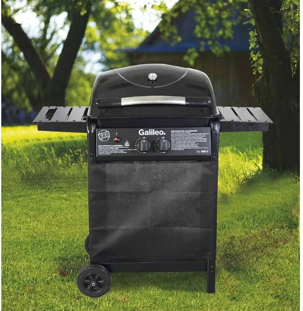 Galileo Barbecue gas 2 bruciatori BBQ coperchio termometro integrato griglia