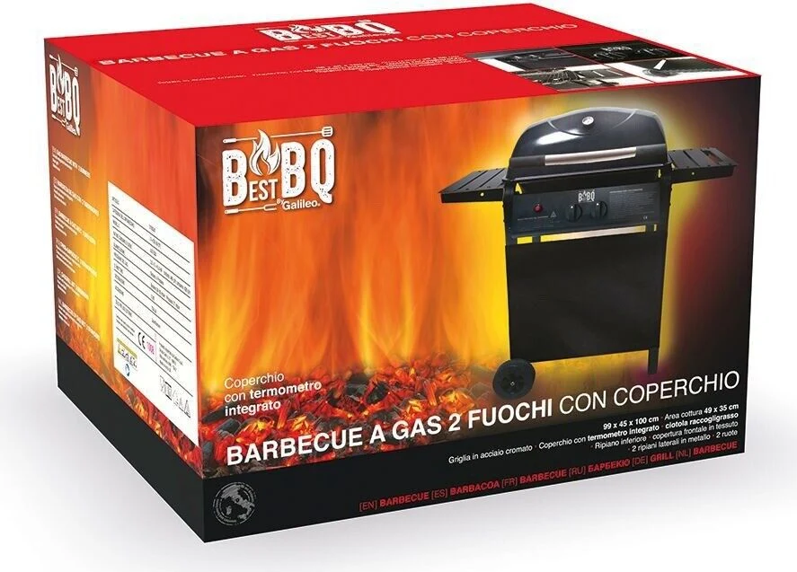 Galileo Barbecue gas 2 bruciatori BBQ coperchio termometro integrato griglia