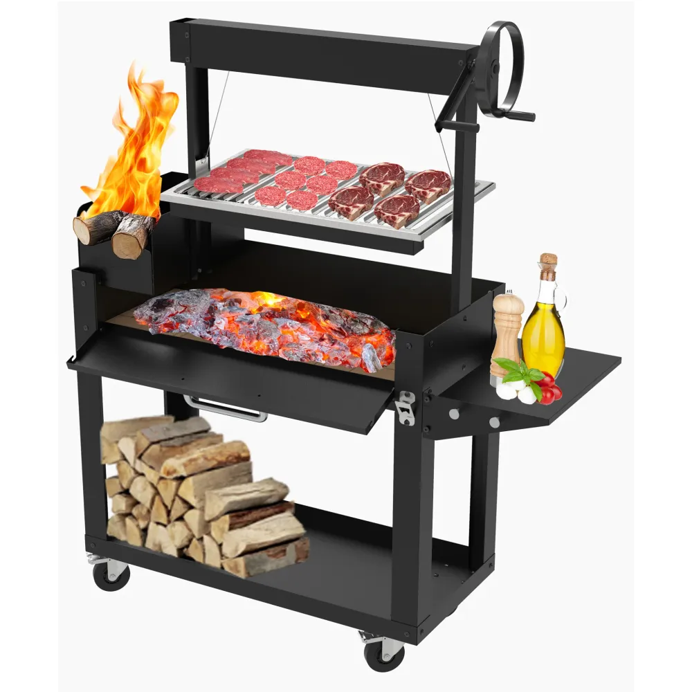 Barbecue Legna o Carbone "LNG" con Griglia Regolabile Manovella – Struttura Robusta con Mensola Ribaltabile e Portalegna