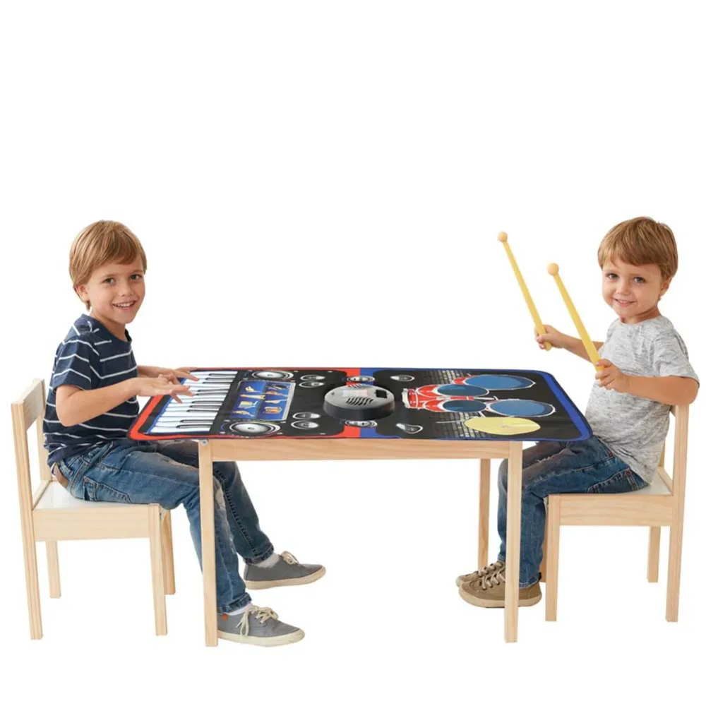 Tappeto Musicale 2in1 Batteria Tastiera Con Bacchette Playmat Bambini 60x90cm