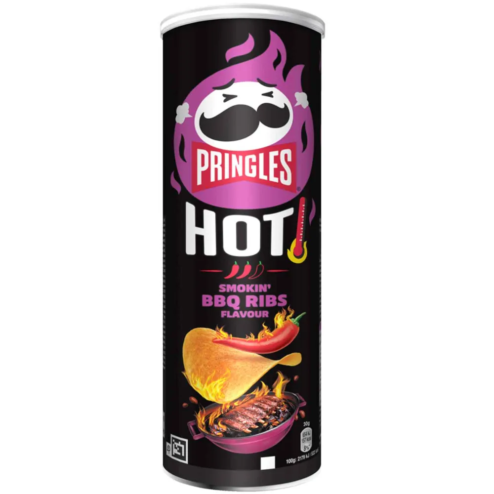 Pringles Hot Smokin' BBQ Ribs - Patatine piccanti gusto costolette - 160g