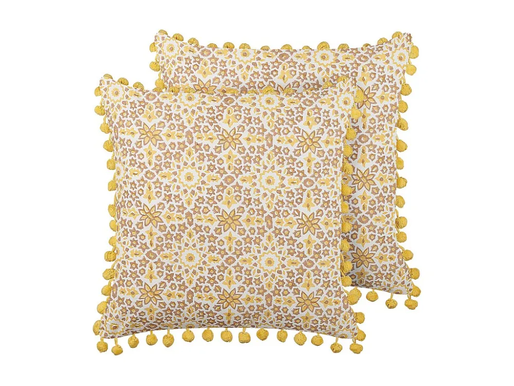 Set di 2 cuscini cotone senape e bianco infangato 45 x 45 cm LYCROIS