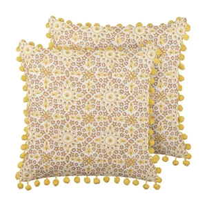 Set di 2 cuscini cotone senape e bianco infangato 45 x 45 cm LYCROIS