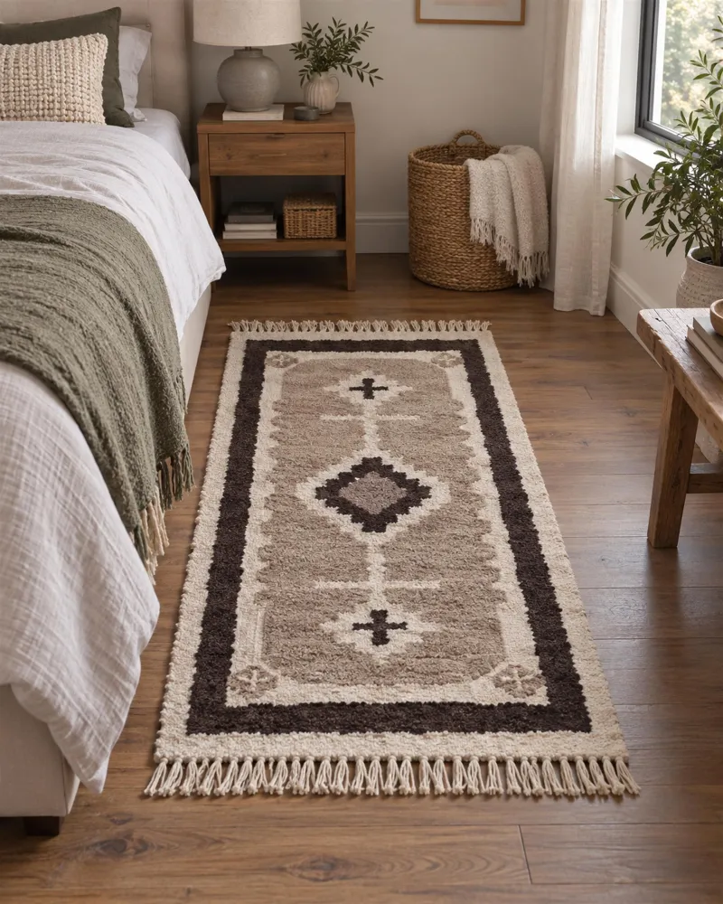 Tappeto beige e nero cotone 80 x 150 cm GEYVE