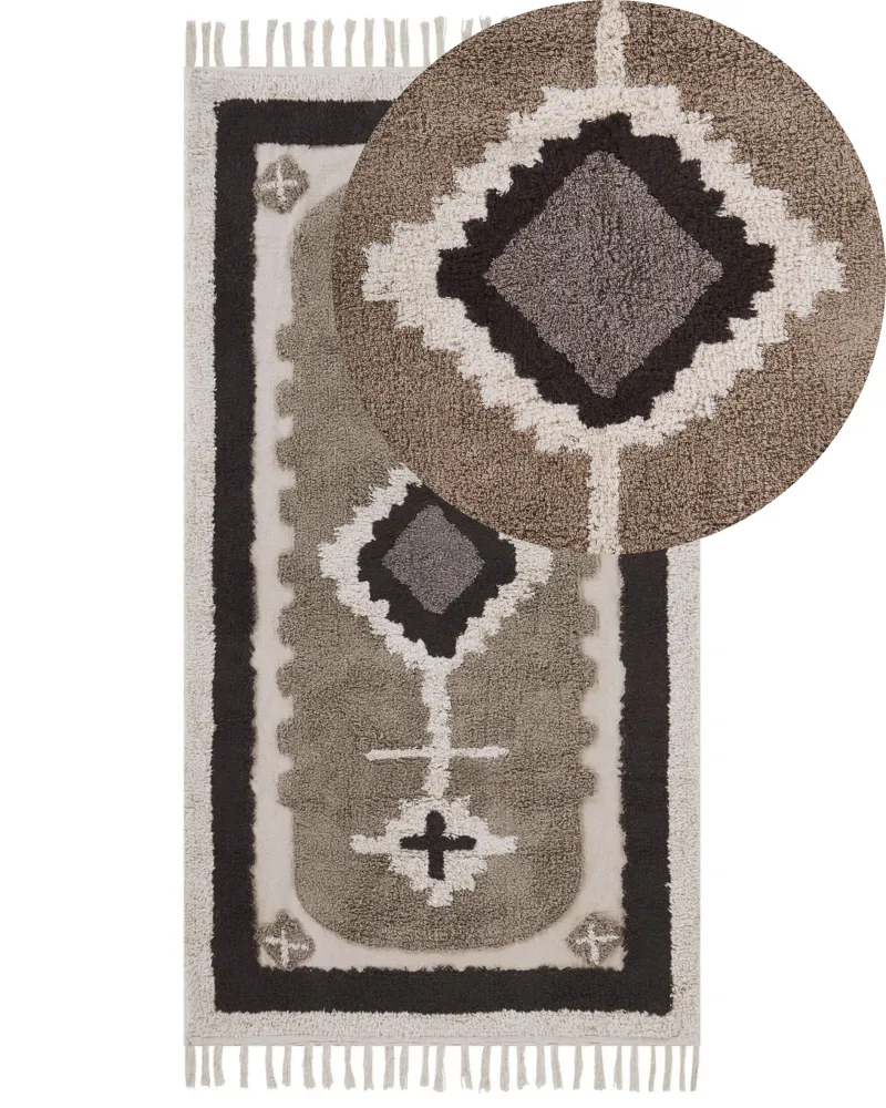 Tappeto beige e nero cotone 80 x 150 cm GEYVE