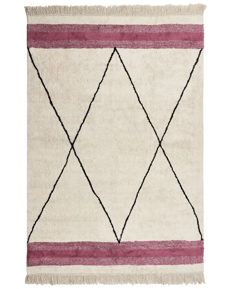 Tappeto cotone beige palese e rosa 160 x 230 cm AFSAR