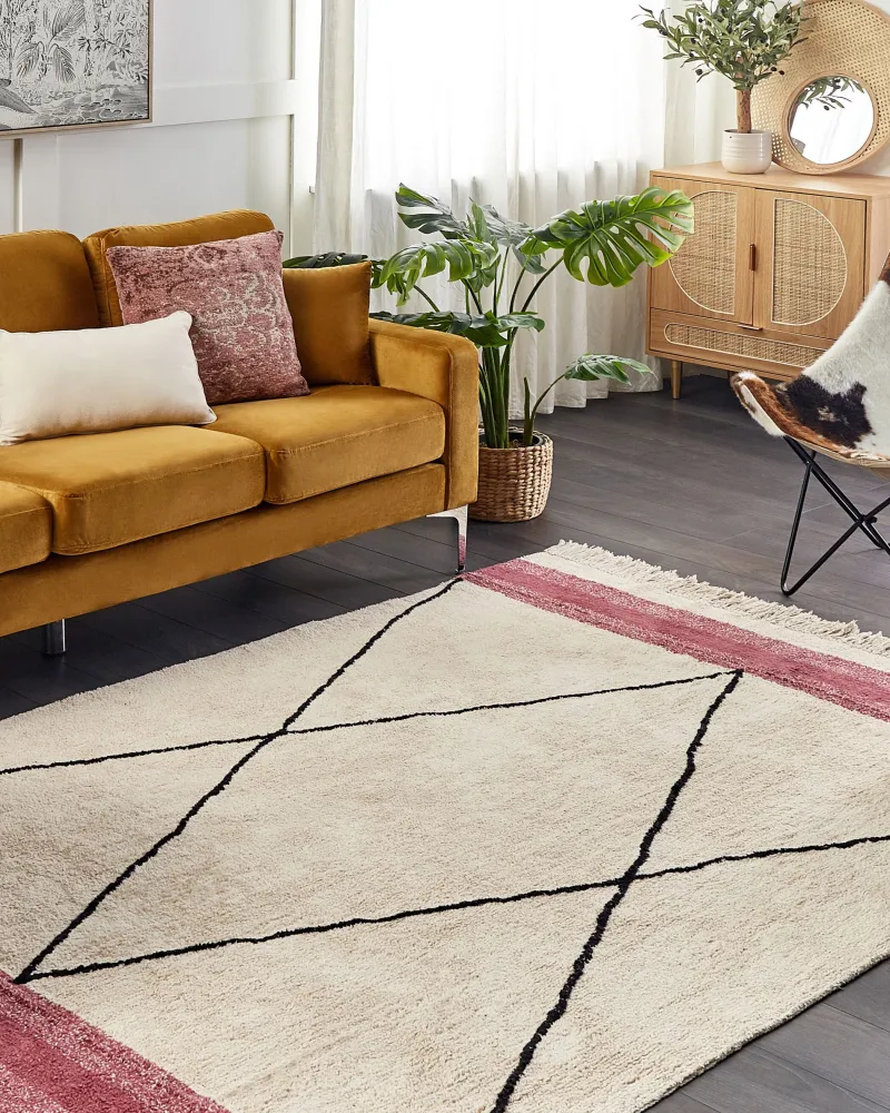 Tappeto cotone beige palese e rosa 160 x 230 cm AFSAR