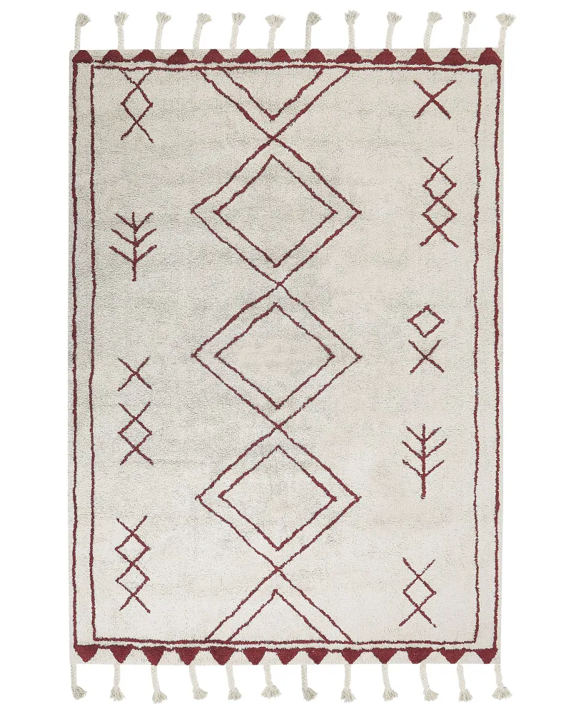 Tappeto cotone bianco imbrattato e rosso scuro 160 x 230 cm KENITRA
