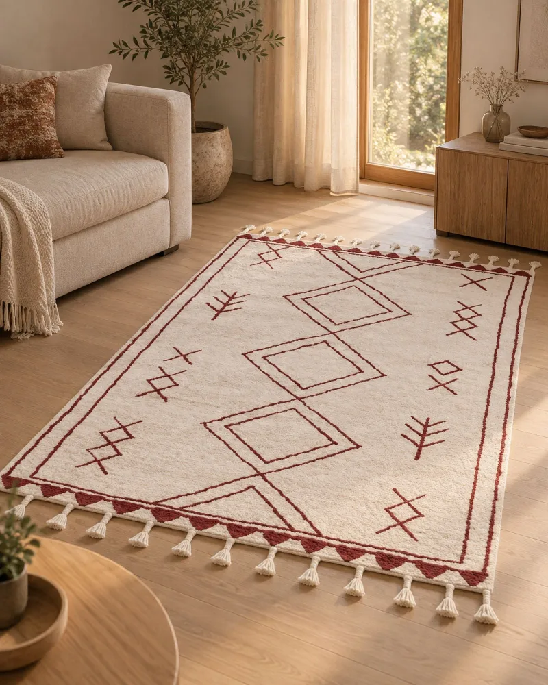 Tappeto cotone bianco imbrattato e rosso scuro 160 x 230 cm KENITRA