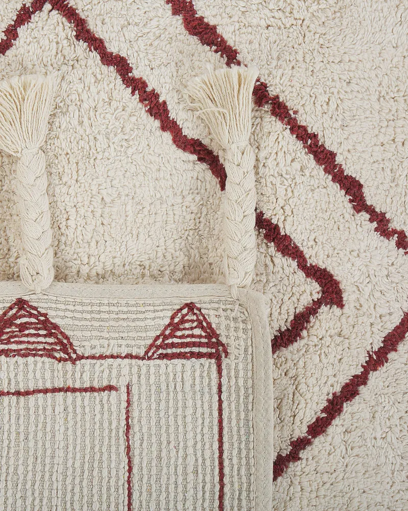 Tappeto cotone bianco imbrattato e rosso scuro 160 x 230 cm KENITRA