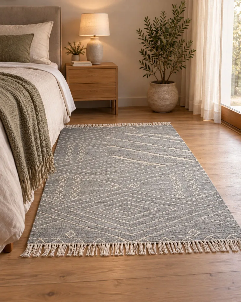 Tappeto cotone grigio distinto e bianco sporco 80 x 150 cm KHENIFRA