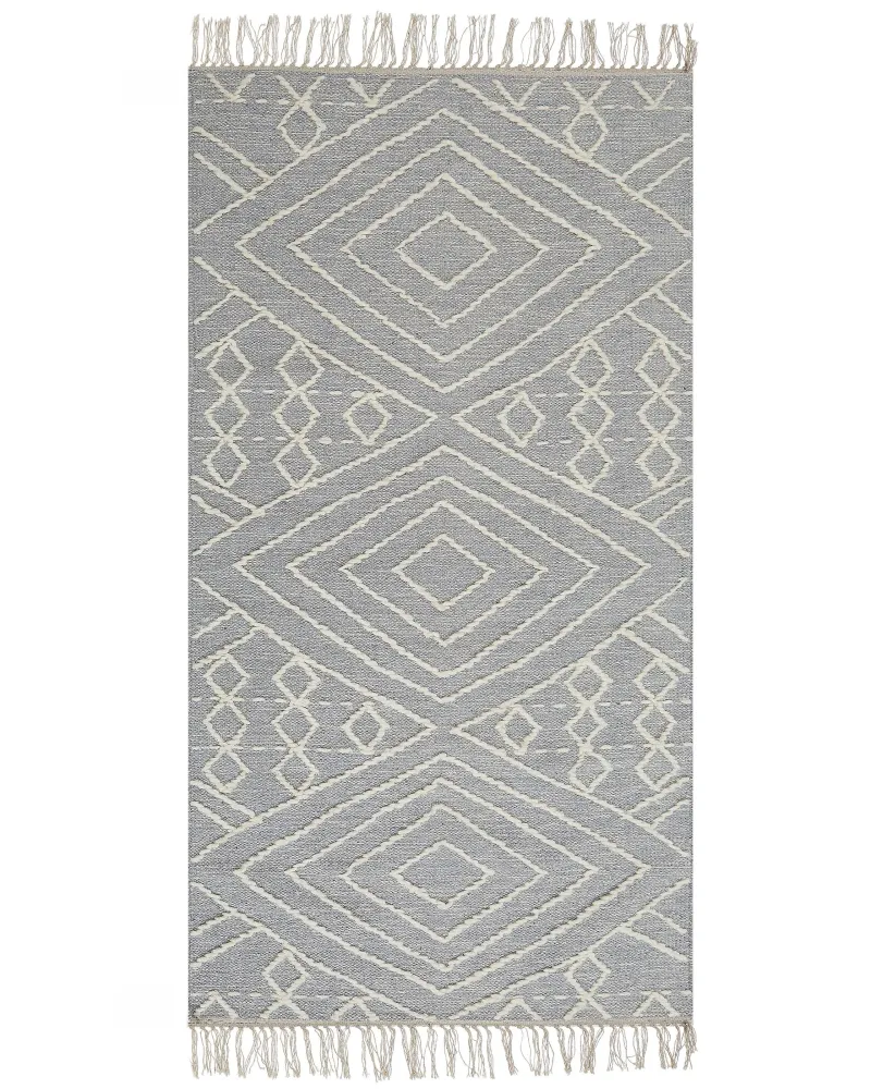 Tappeto cotone grigio distinto e bianco sporco 80 x 150 cm KHENIFRA