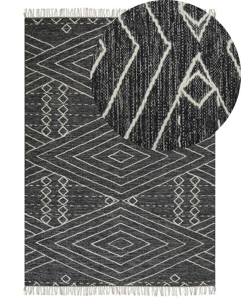 Tappeto cotone nero e bianco infangato 160 x 230 cm KHENIFRA
