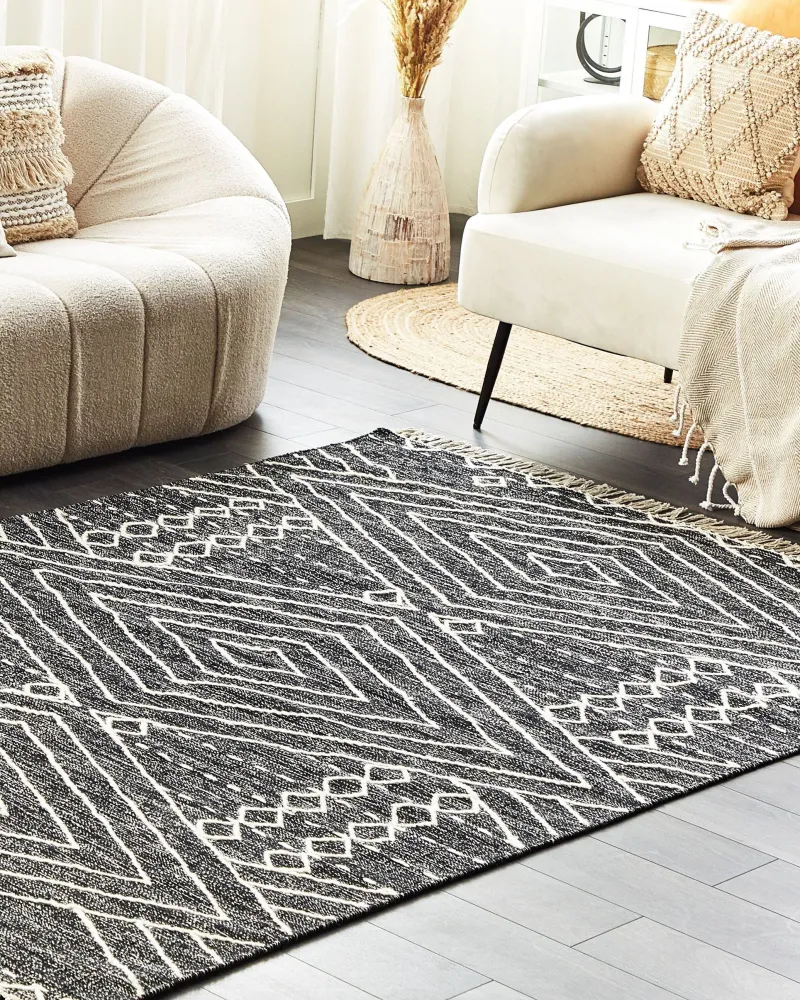 Tappeto cotone nero e bianco infangato 160 x 230 cm KHENIFRA