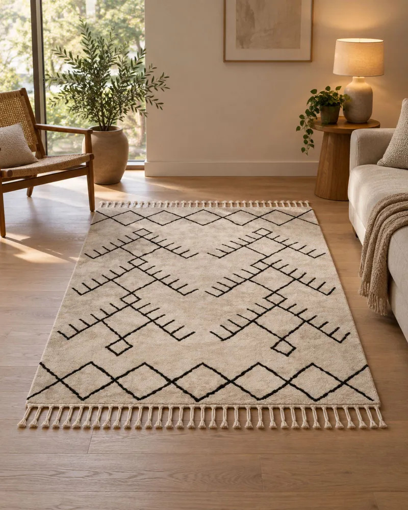 Tappeto cotone panna chiaro e nero 160 x 230 cm ERLER