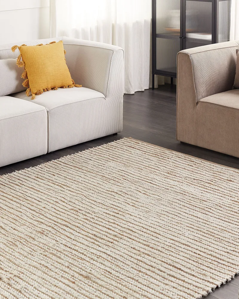 Tappeto cotone sabbia e bianco 300 x 400 cm BARKHAN