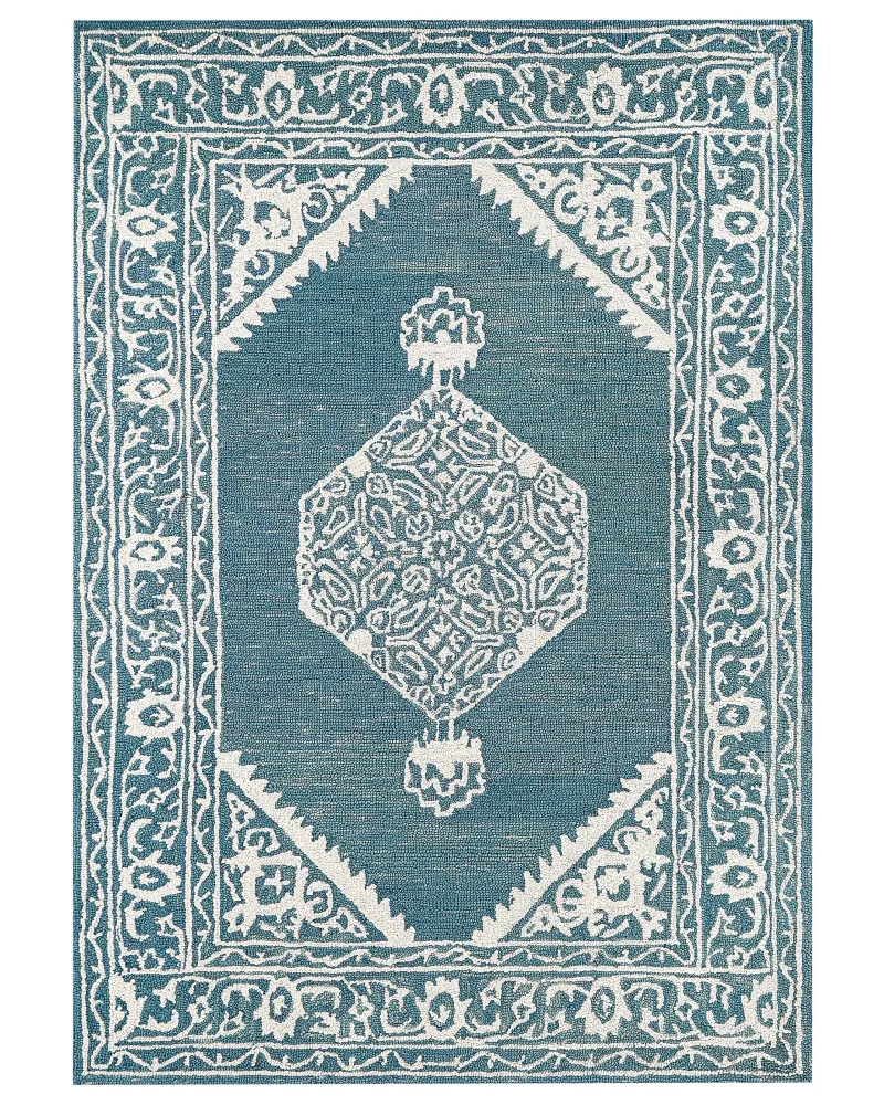 Tappeto lana bianco e blu 160 x 230 cm GEVAS