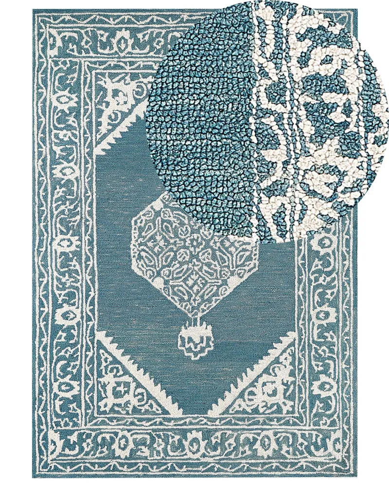 Tappeto lana bianco e blu 160 x 230 cm GEVAS