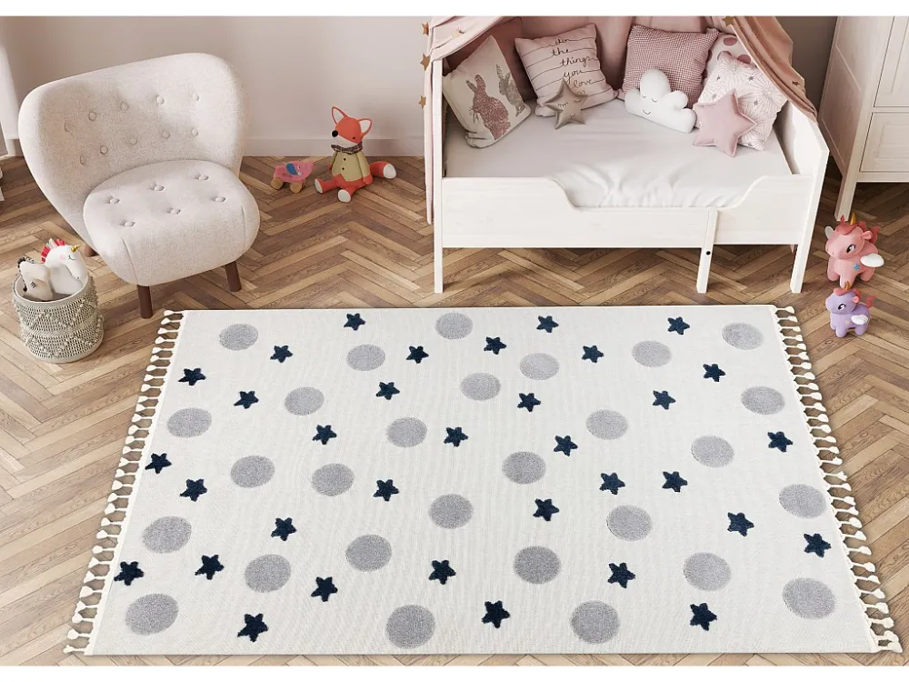 Tappeto YOYO GD75 bianco / grigio - Stelle, cerchi per bambini, strutt 80x150 cm