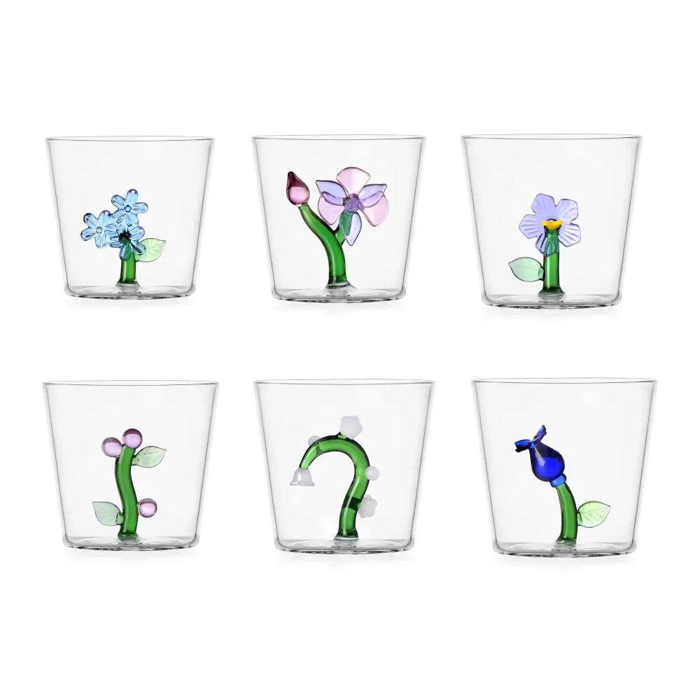 ICHENDORF Botanica Tumbler Bicchieri con Fiori Interni Set 6 Pezzi 300ml Vetro Borosilicato