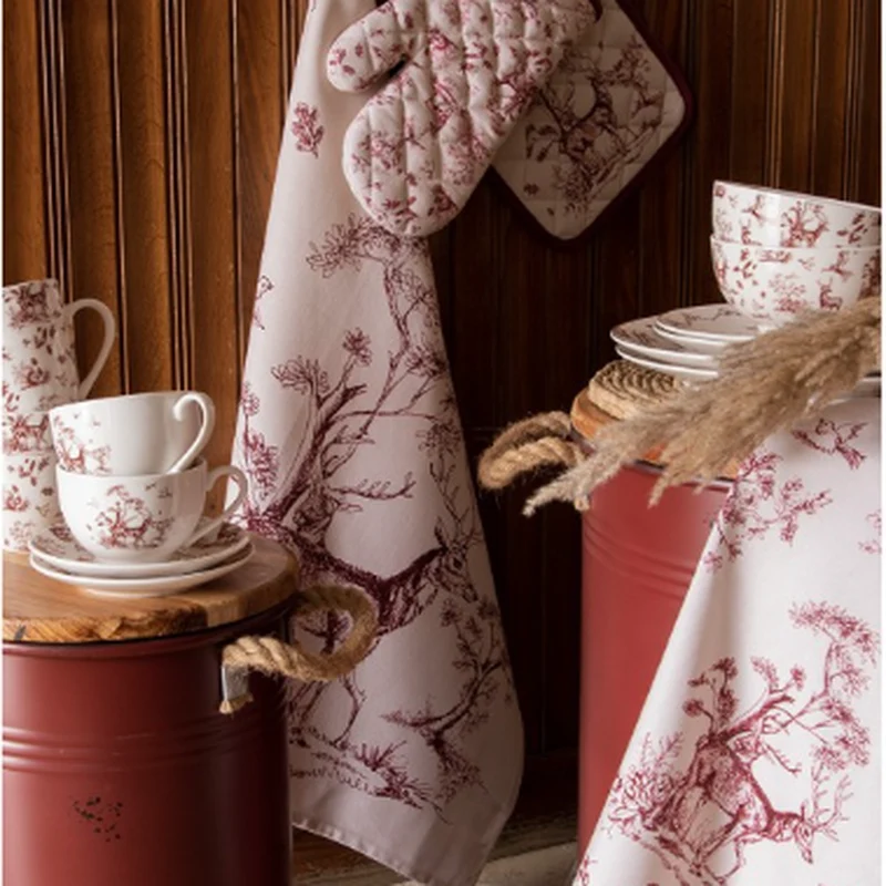 Ciotola Porcellana 500 ml per Colazione con Renne e Alberi Beige e Rosso - Winter Forest