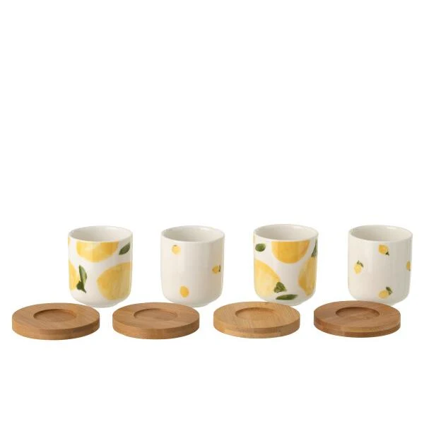 Set Tazze Limone Ceramica 4 Pezzi con Piattino