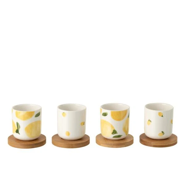 Set Tazze Limone Ceramica 4 Pezzi con Piattino