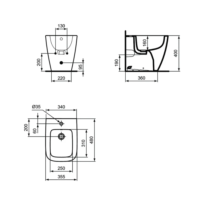 Bidet terra Filo Parete con profondità ridotta di 48 cm I.Life S di Ideal Standard ART T459501