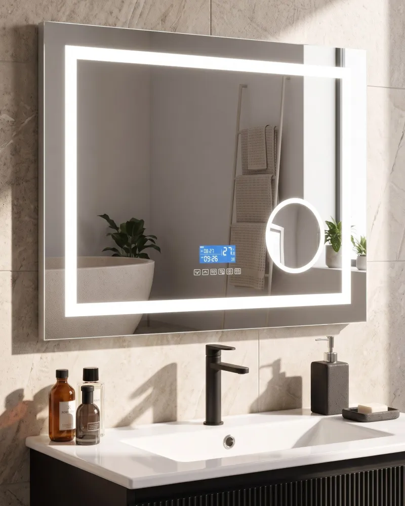 LED Wall Mirror Bluetooth Speaker 60 x 80 cm Silver THAIX