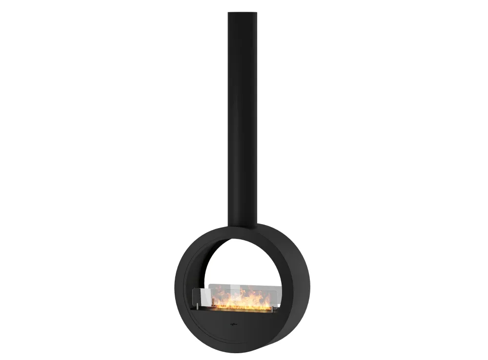 Camino Bioetanolo Sospeso 218,7xØ70x35 cm Incyrcle 2Side Nero con Vetro