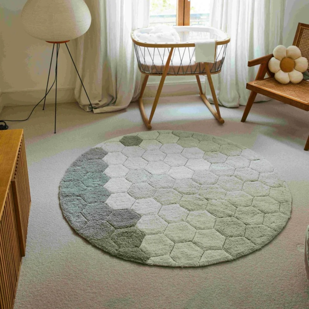 Lorena Canals Tappeto rotondo nido d'ape blu salvia per bambini 140 cm