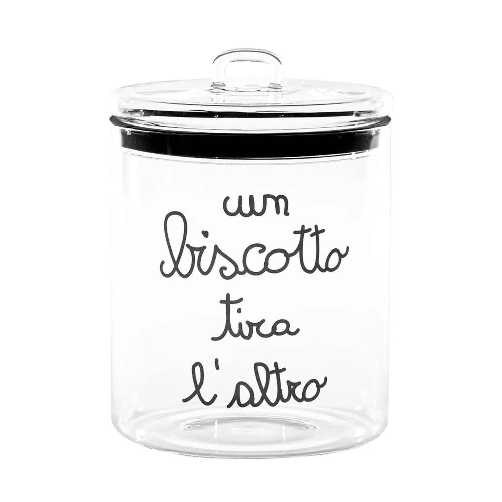 BISCOTTIERA VETRO CON SCRITTA CM. 15 X 22H