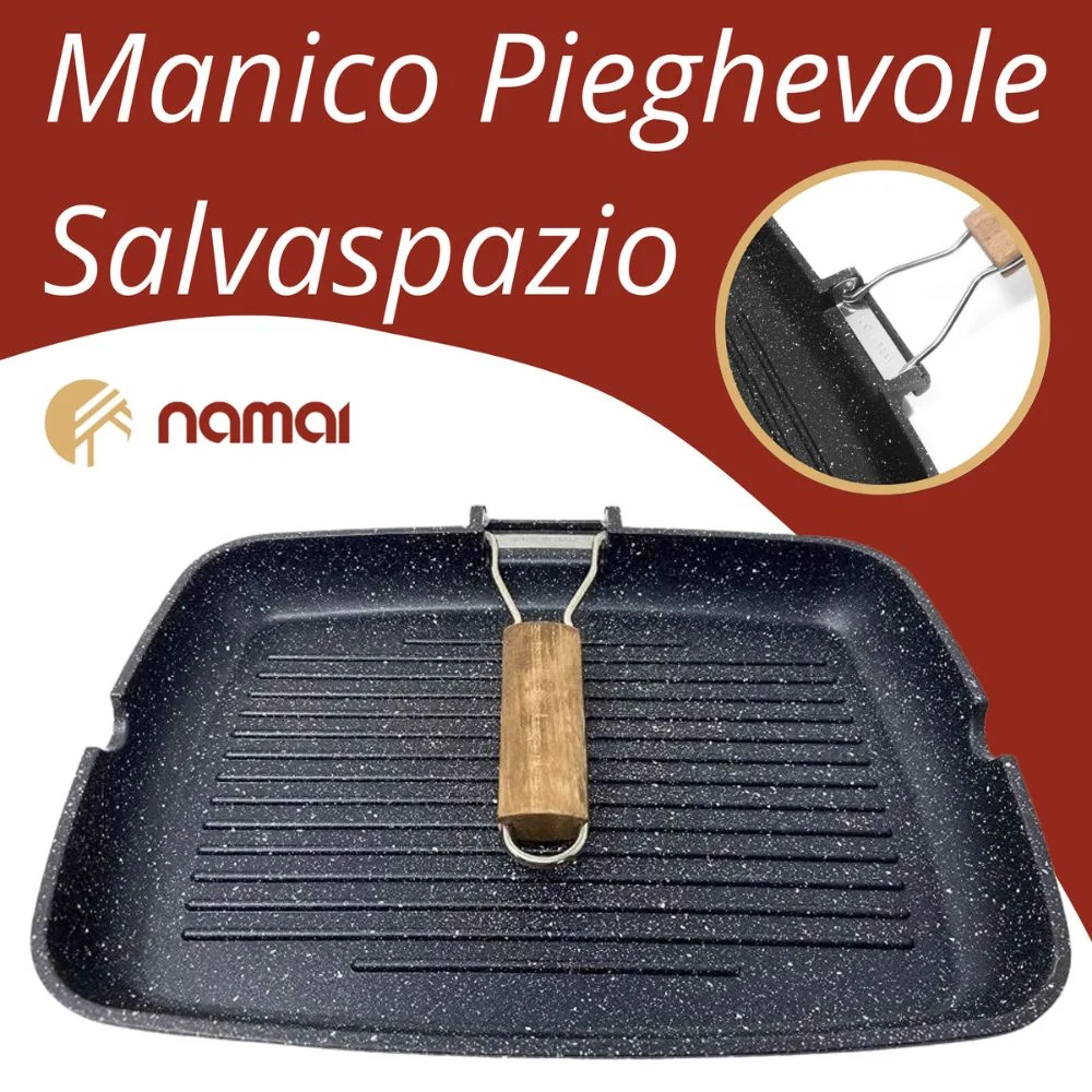 Bistecchiera Antiaderente Induzione - Manico Pieghevole Salvaspazio - 28cm x 28cm