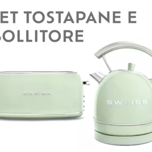 Ⓜ️🔵🔵🔵 SWEISS GRV7+KTL7 - Set di tostapane e bollitore elettrico vintage, colore VERDE RETRÒ con dettagli cromati