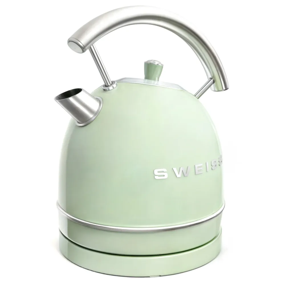Ⓜ️🔵🔵🔵 SWEISS KTL7 - Bollitore elettrico vintage, 1,8 litri, corpo ACCIAIO INOX, colore VERDE RETRÒ con dettagli cromati
