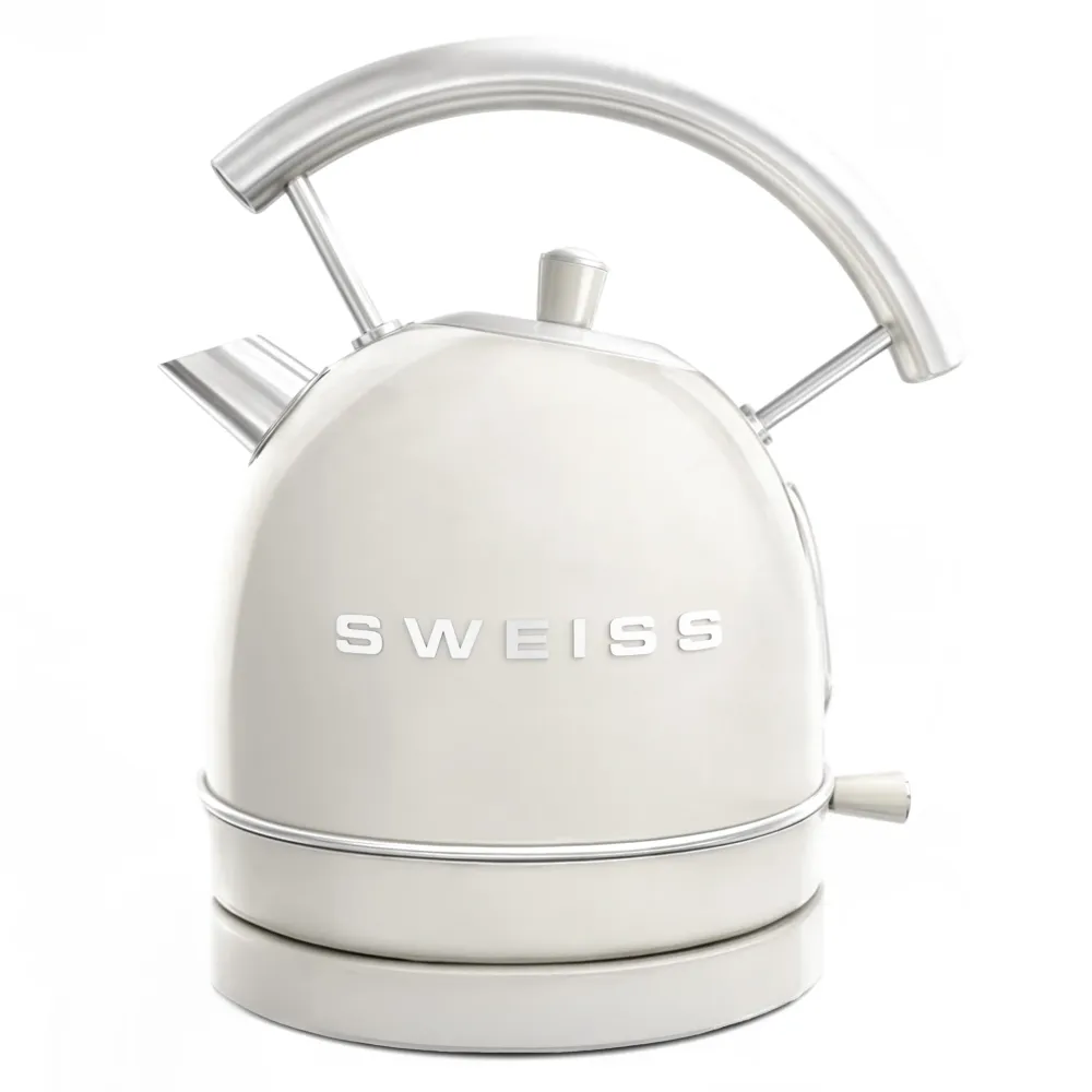 Ⓜ️🔵🔵🔵 SWEISS KTL8 - Bollitore elettrico vintage, 1,8 litri, corpo ACCIAIO INOX, colore CREMA RETRÒ con dettagli cromati