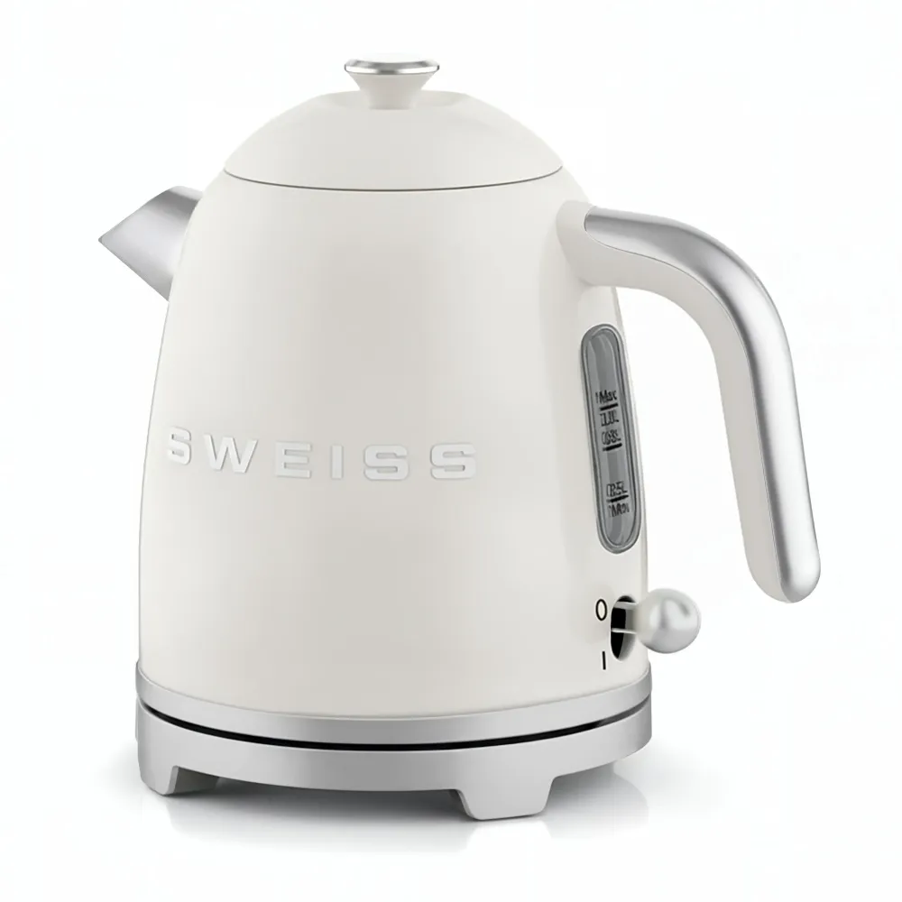 Ⓜ️🔵🔵🔵 SWEISS KTS8 - Bollitore elettrico vintage, 1 litro, corpo ACCIAIO INOX, colore CREMA RETRÒ con dettagli cromati