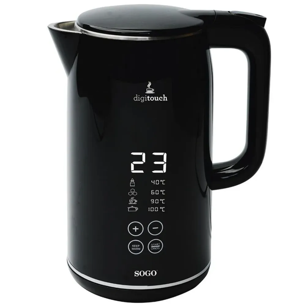 Bollitore elettrico 1,7 L 2200W con pannello di controllo sfioramento schermo LED e 10 livelli di temperatura Sogo