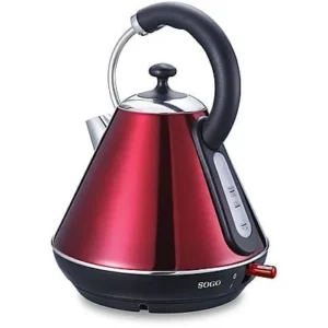 Bollitore elettrico retrò rosso 1,7 L 2200W con termometro integrato e base girevole 360° Sogo