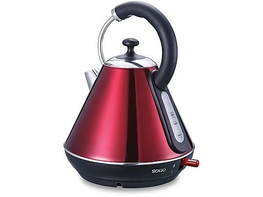 Bollitore elettrico retrò rosso 1,7 L 2200W con termometro integrato e base girevole 360° Sogo