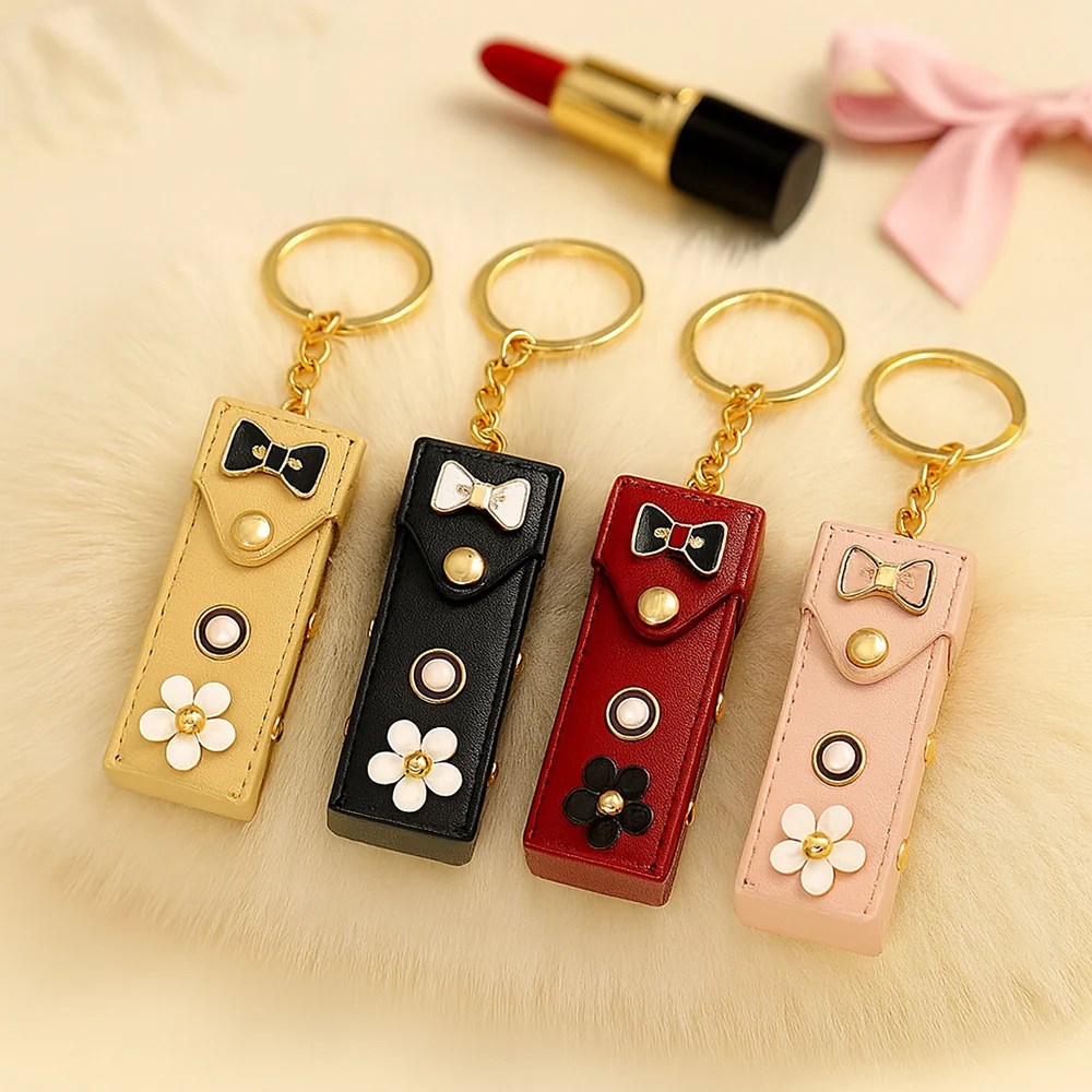Set 4 Porta rossetto ecopelle decorato bomboiera con porta chiavi