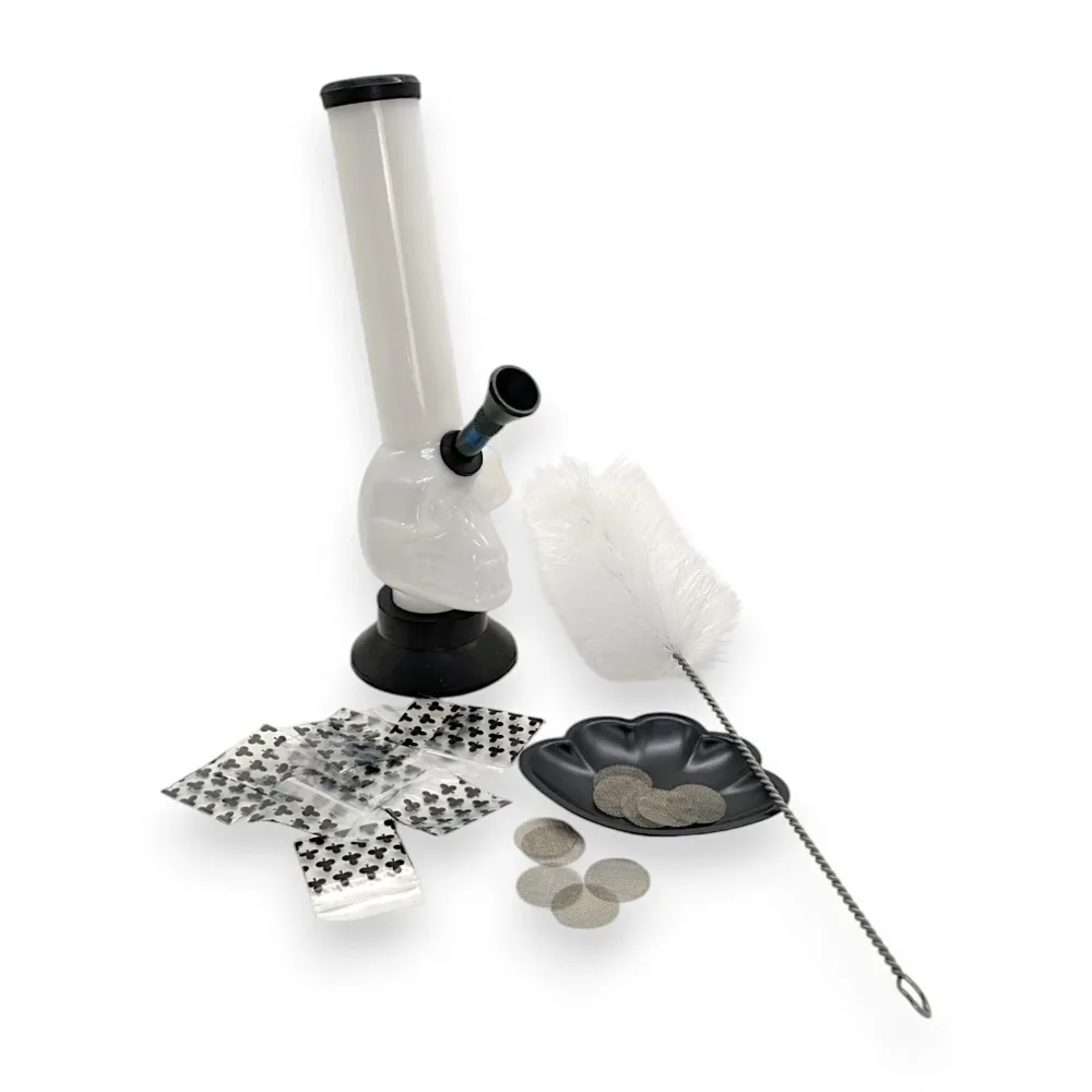 Kit di avviamento Skull Bong - Bong acrilico bianco dal design teschio - Set -