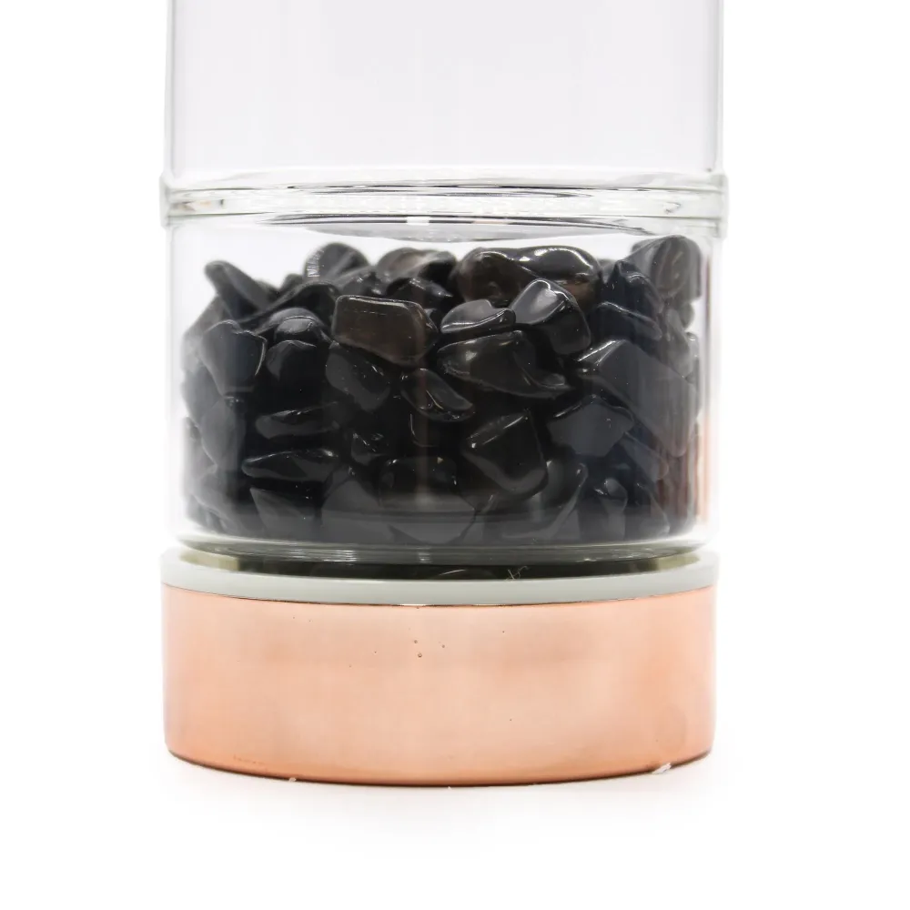 Bottiglia con infusore per tè vetro con cristallo di onice oro rosa