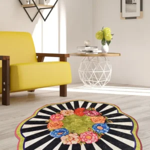 Tappeto Louiza D140cm Bouquet di fiori velluto Vaso di Vetro