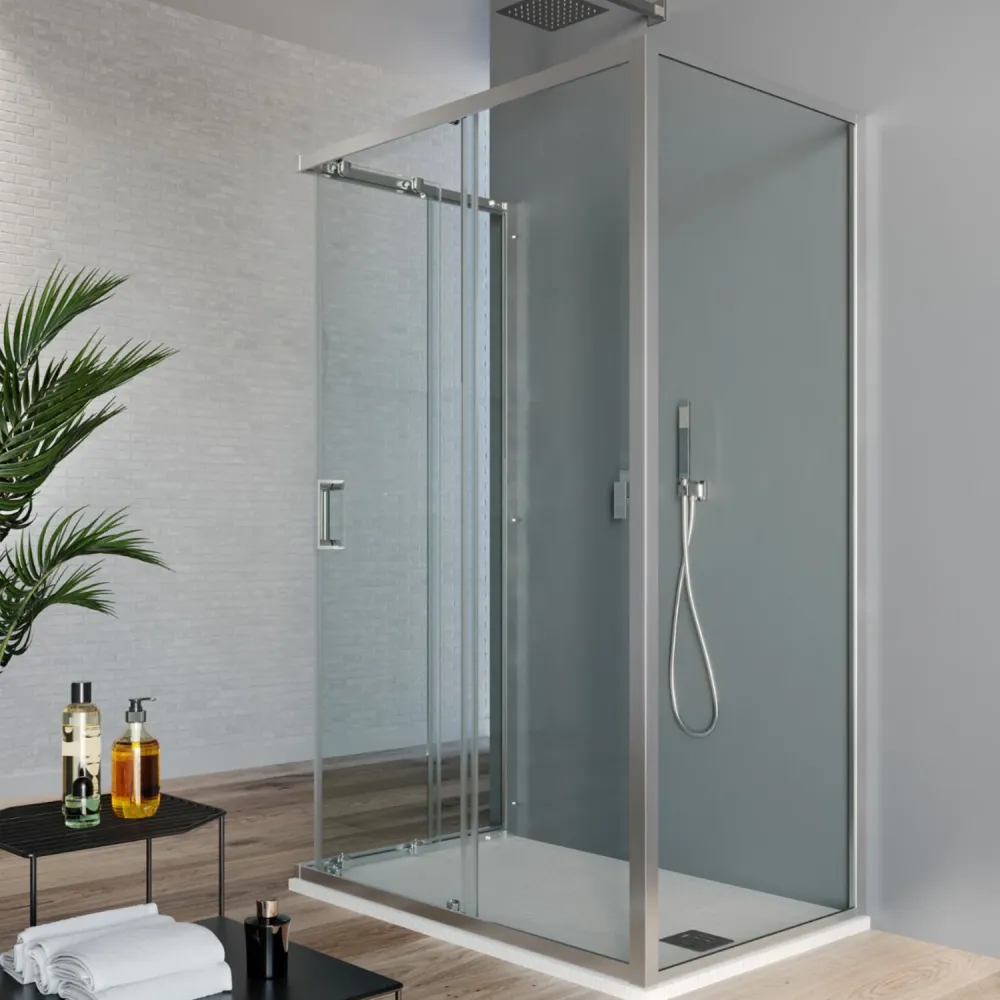 Box doccia tre lati 100x70x70 cm modello Loop con porta scorrevole angolare cristallo 6 mm anticalcare Smart Clean