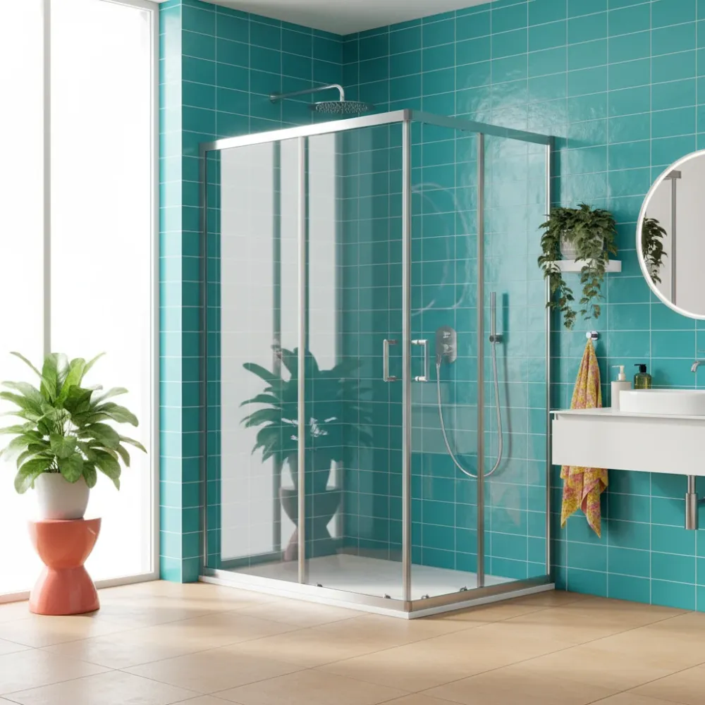 Box doccia 80x120 apertura angolare e scorrevole alluminio brillantato e cristallo trasparente 6 mm Anticalcare - Collezio...