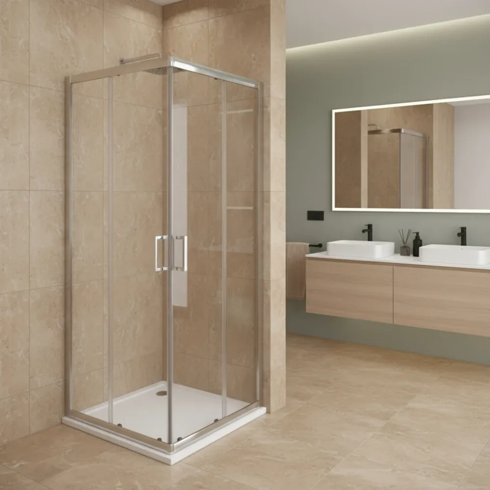 Box doccia Iconic cm 100x120 con apertura scorrevole angolare vetro anticalcare Smart Clean trasparente 6 mm