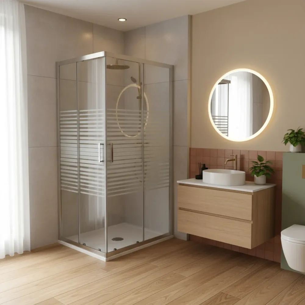Box doccia Iconic cm 70x100 con apertura scorrevole angolare vetro anticalcare Smart Clean serigrafato 6 mm