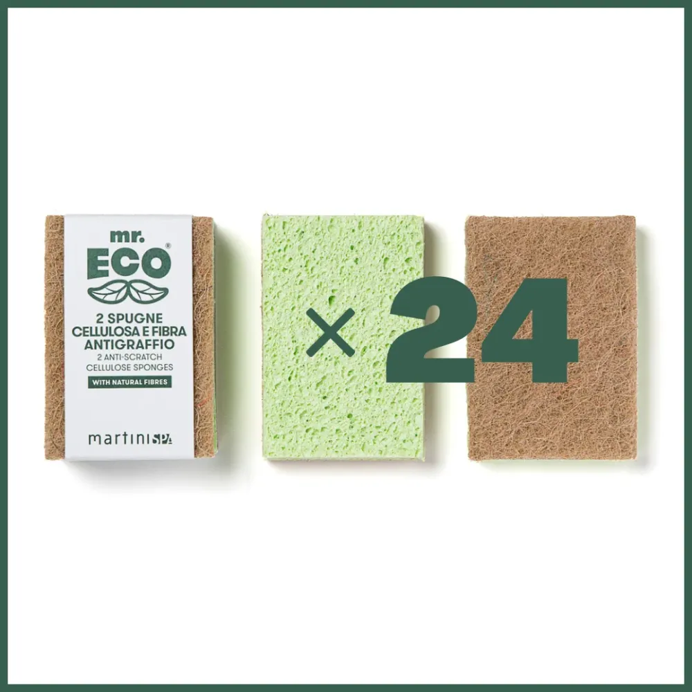 Spugne "Mr.Eco" Cellulosa + Fibra Antigraffio - 24 pezzi