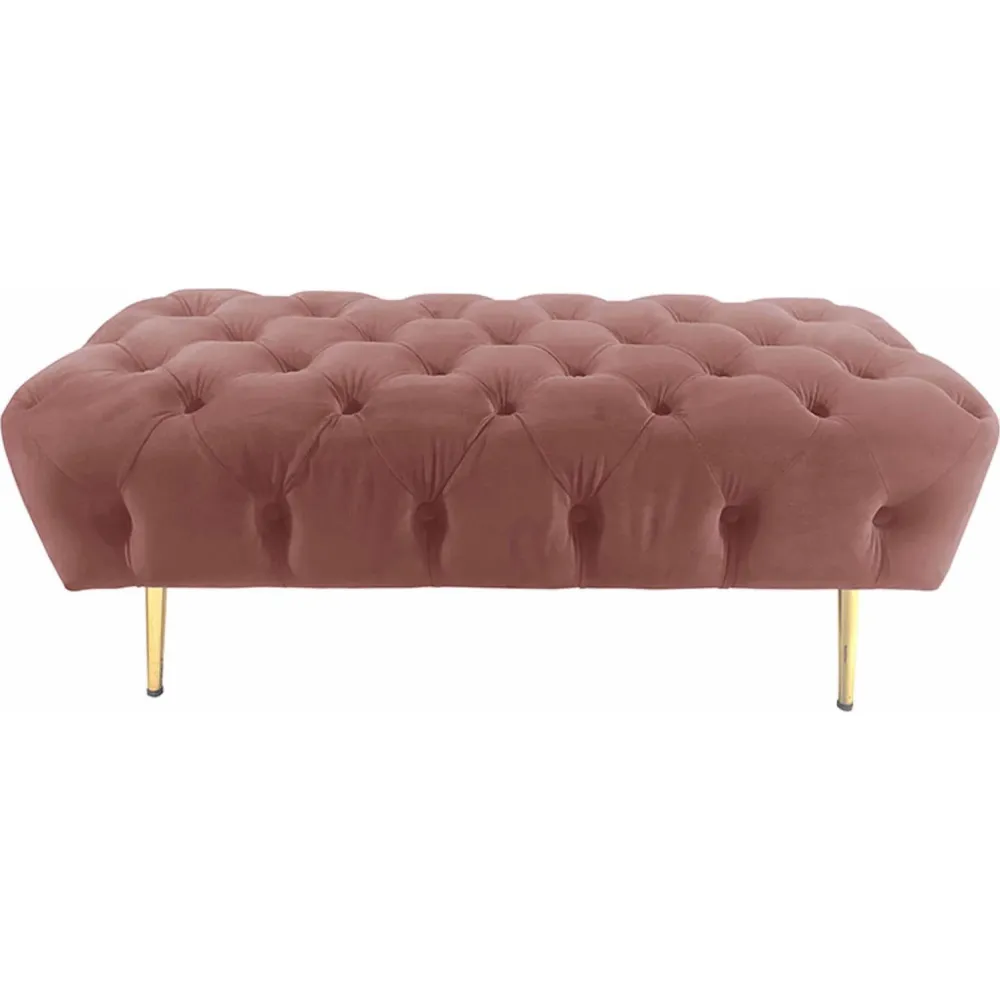 INART Panca velluto rosa effetto trapuntato con piedi oro 100x50x42 cm